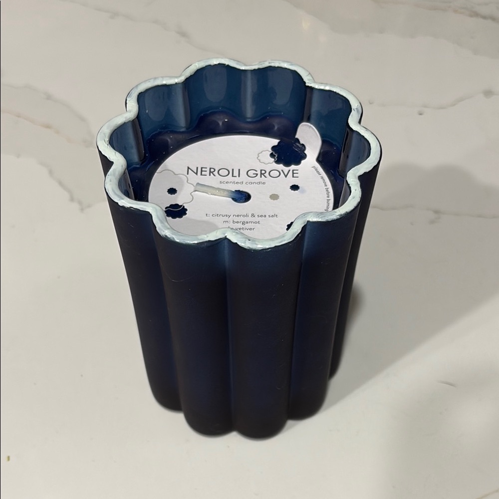 Anthropologie Blue Fluted Candle